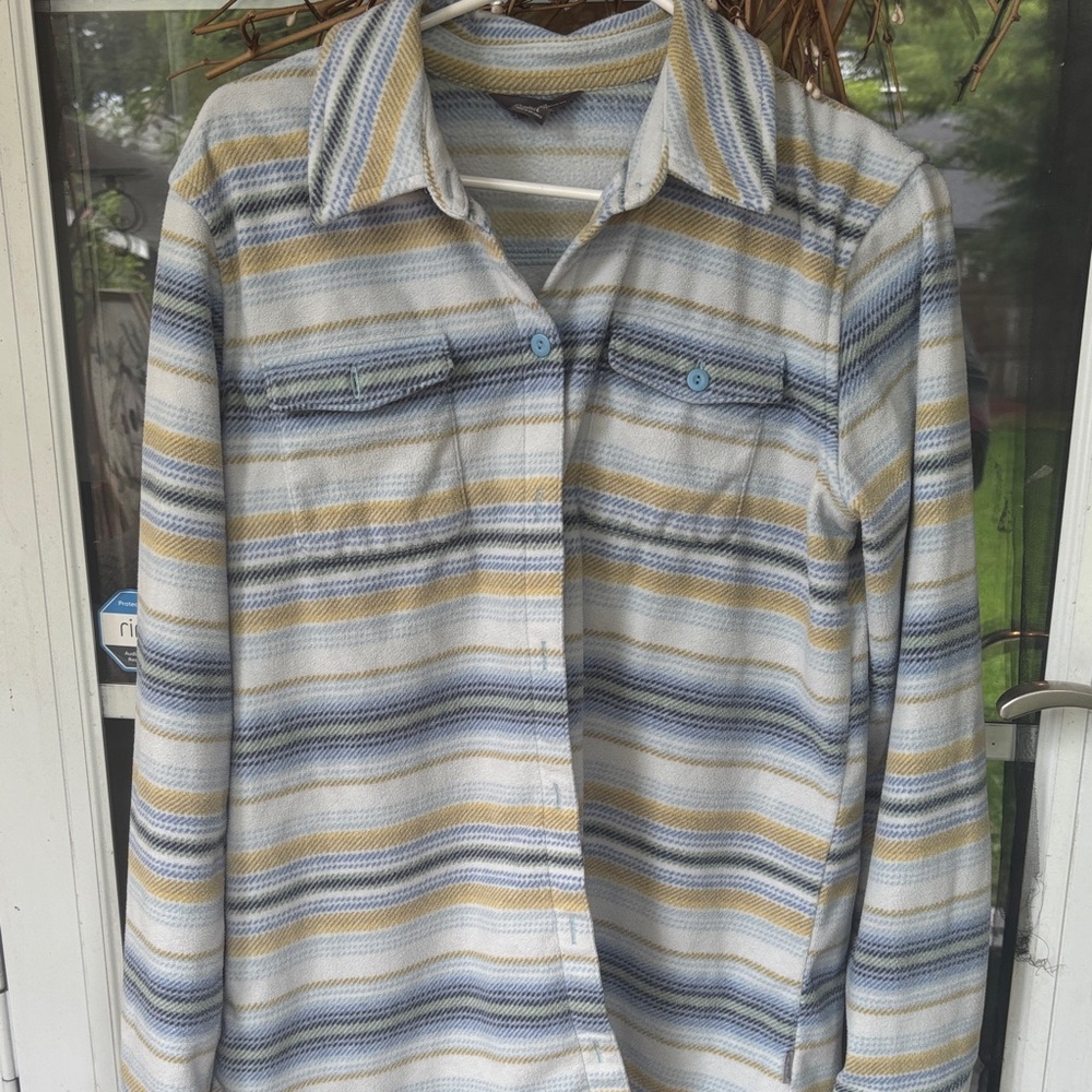 Eddie Bauer fleece Striped Button-down Shirt in Blue, White & Tan